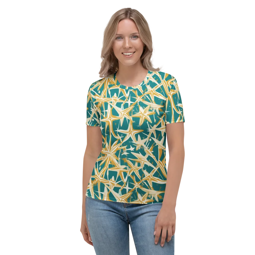 Teal Starburst on Women's Crew Neck T-Shirt — Front
