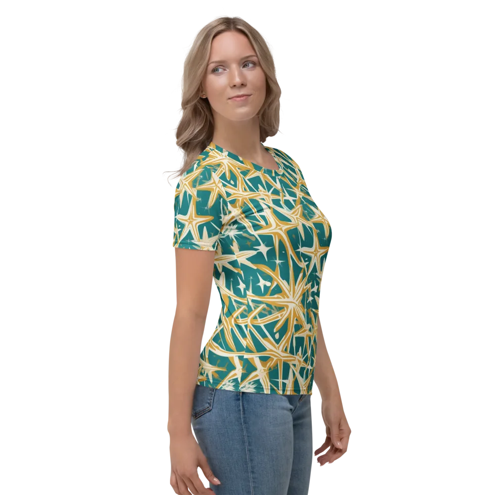 Teal Starburst on Women's Crew Neck T-Shirt — Right