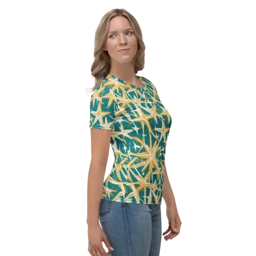 Teal Starburst on a Women's Crew Neck T-Shirt