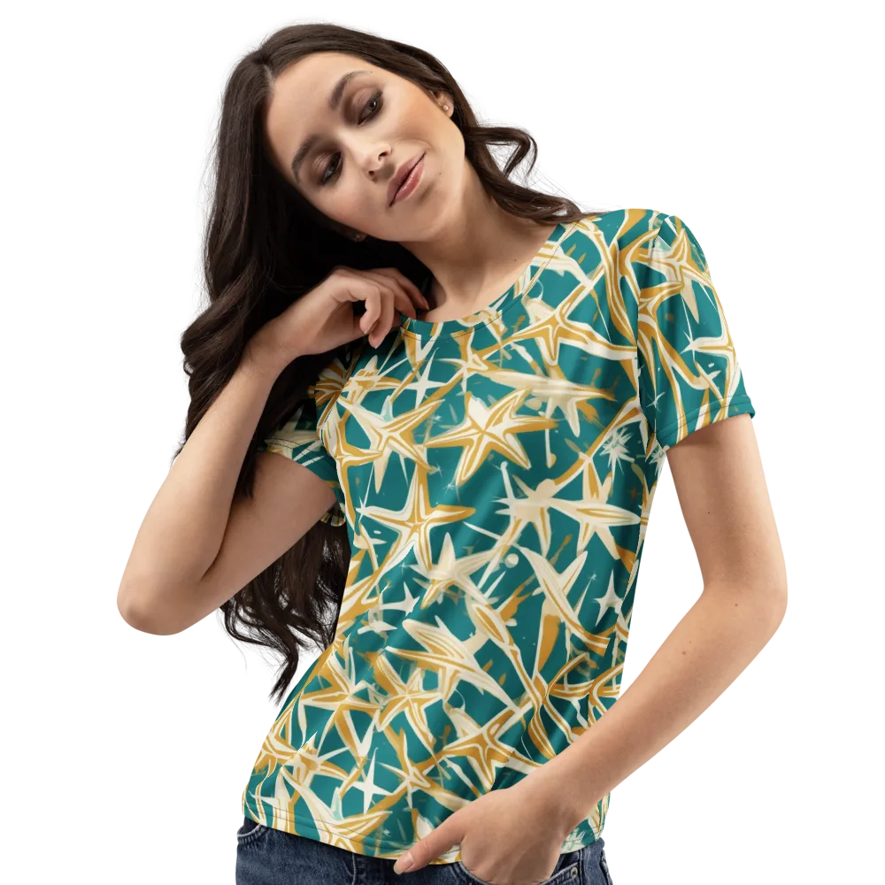 Teal Starburst on Women's Crew Neck T-Shirt — Left Front