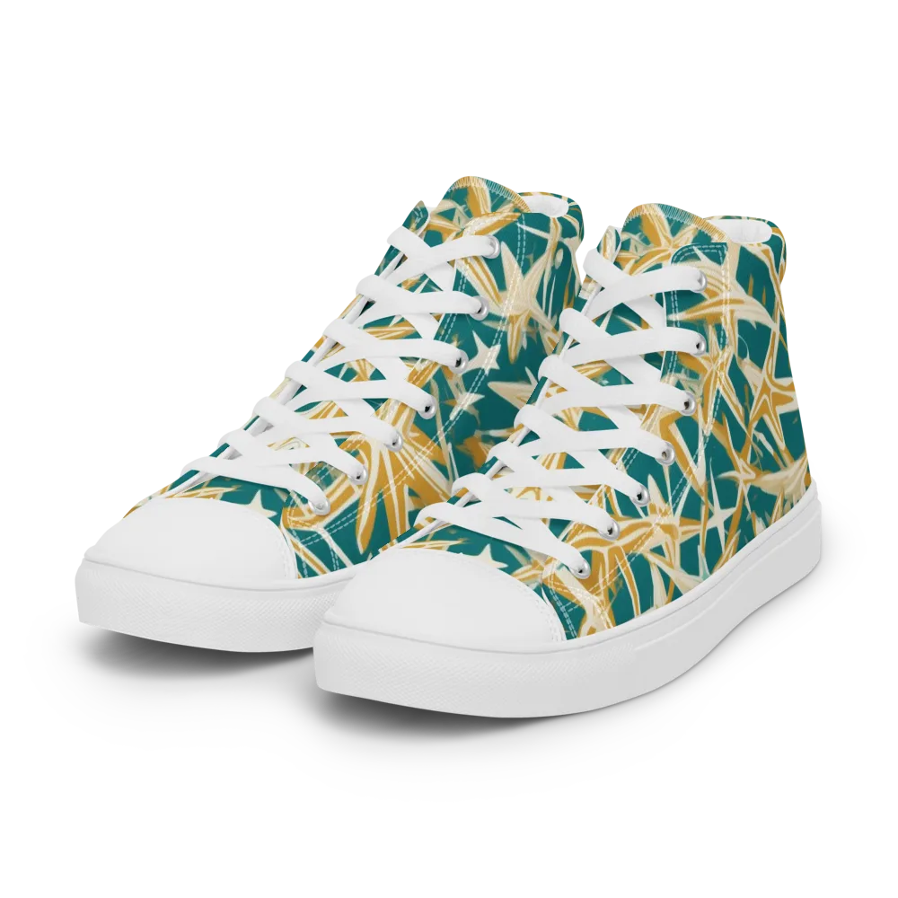 Teal Starburst on Women's High Top Canvas Shoes — Left Front