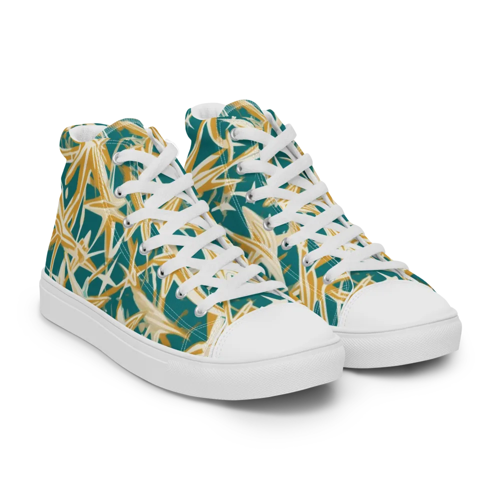 Teal Starburst on Women's High Top Canvas Shoes — Right Front