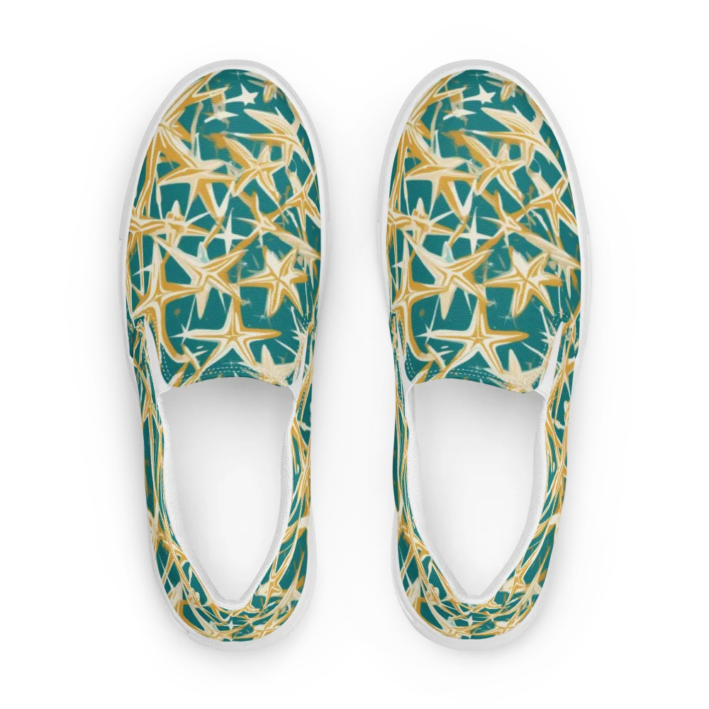 Teal Starburst on Men's Slip-On Canvas Shoes — Front
