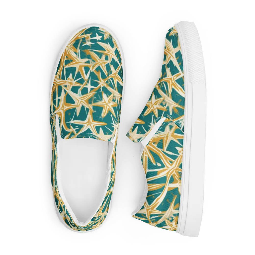 Teal Starburst on Men's Slip-On Canvas Shoes — Front