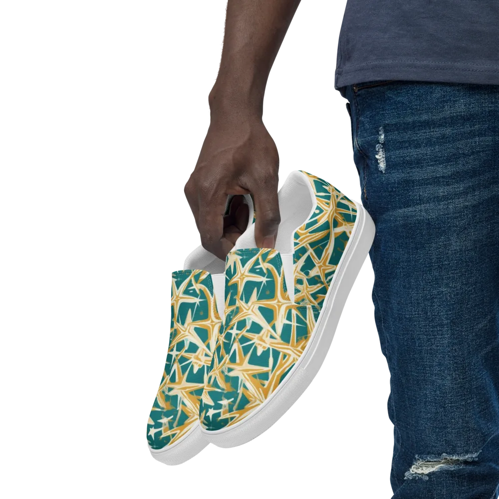 Teal Starburst on Men's Slip-On Canvas Shoes — Left Front