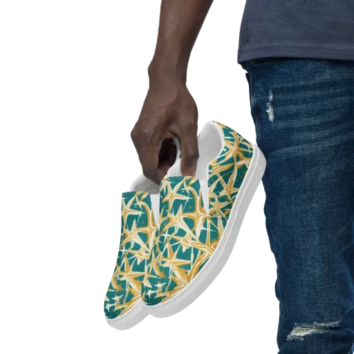 Teal Starburst on a Men's Slip-On Canvas Shoes