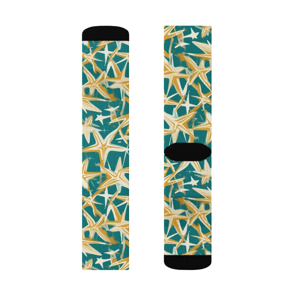 Teal Starburst on Socks — Left Sock