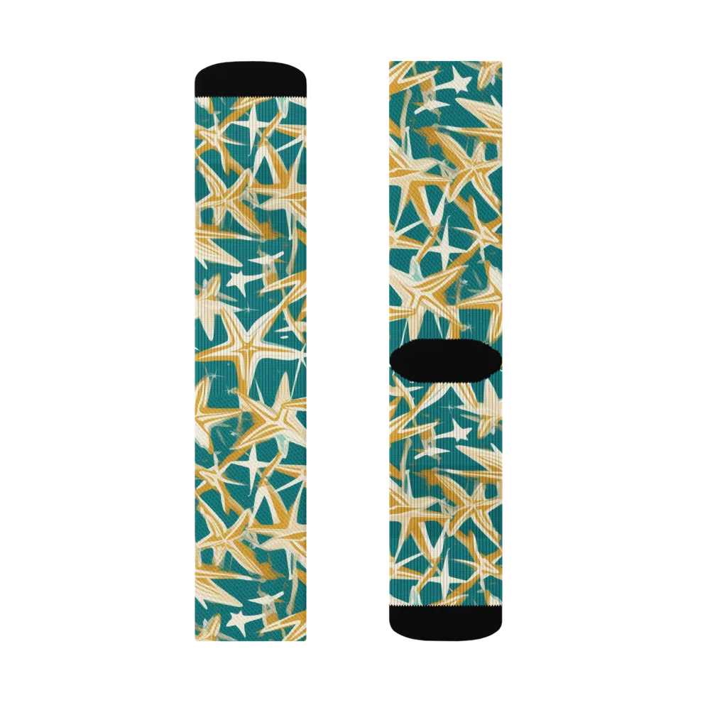 Teal Starburst on Socks — Right Sock