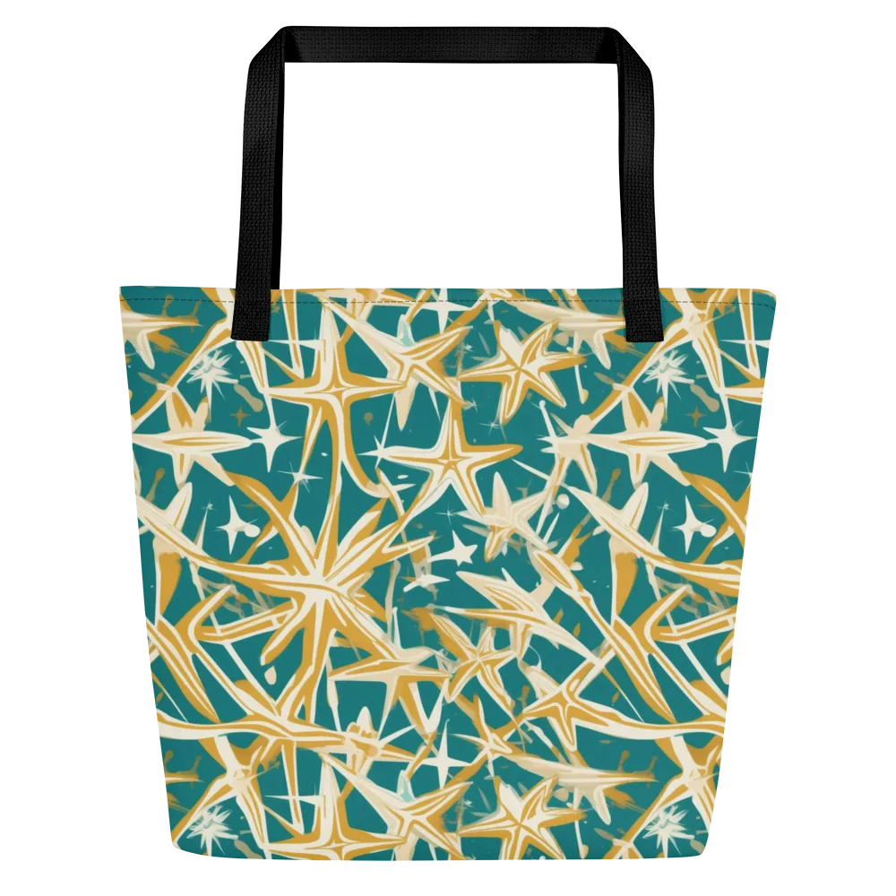 Teal Starburst on Large Tote Bag W/ Pocket — Front