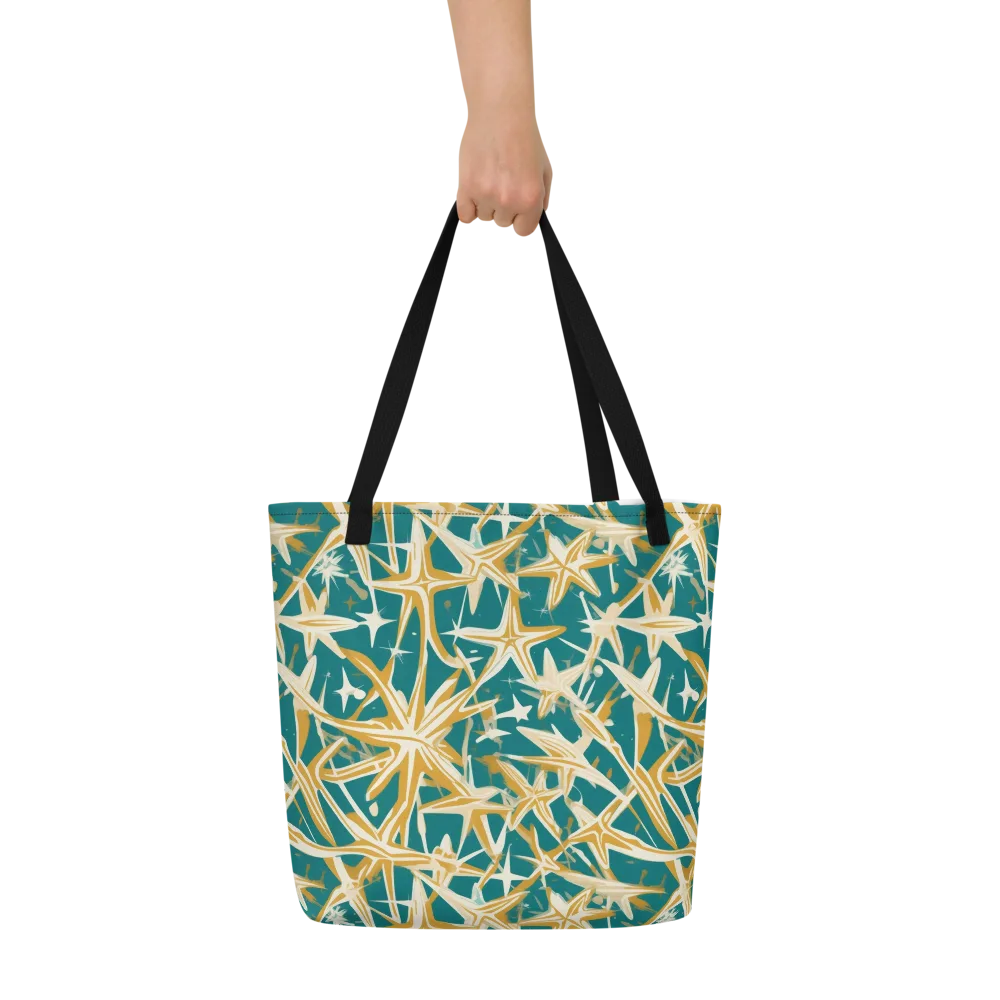 Teal Starburst on Large Tote Bag W/ Pocket — Front