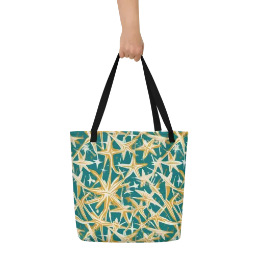 Teal Starburst on a Large Tote Bag W/ Pocket