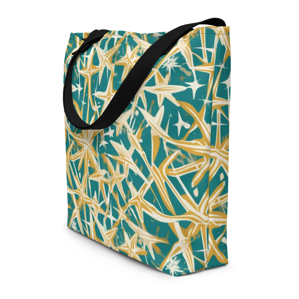 Teal Starburst on Large Tote Bag W/ Pocket — Front