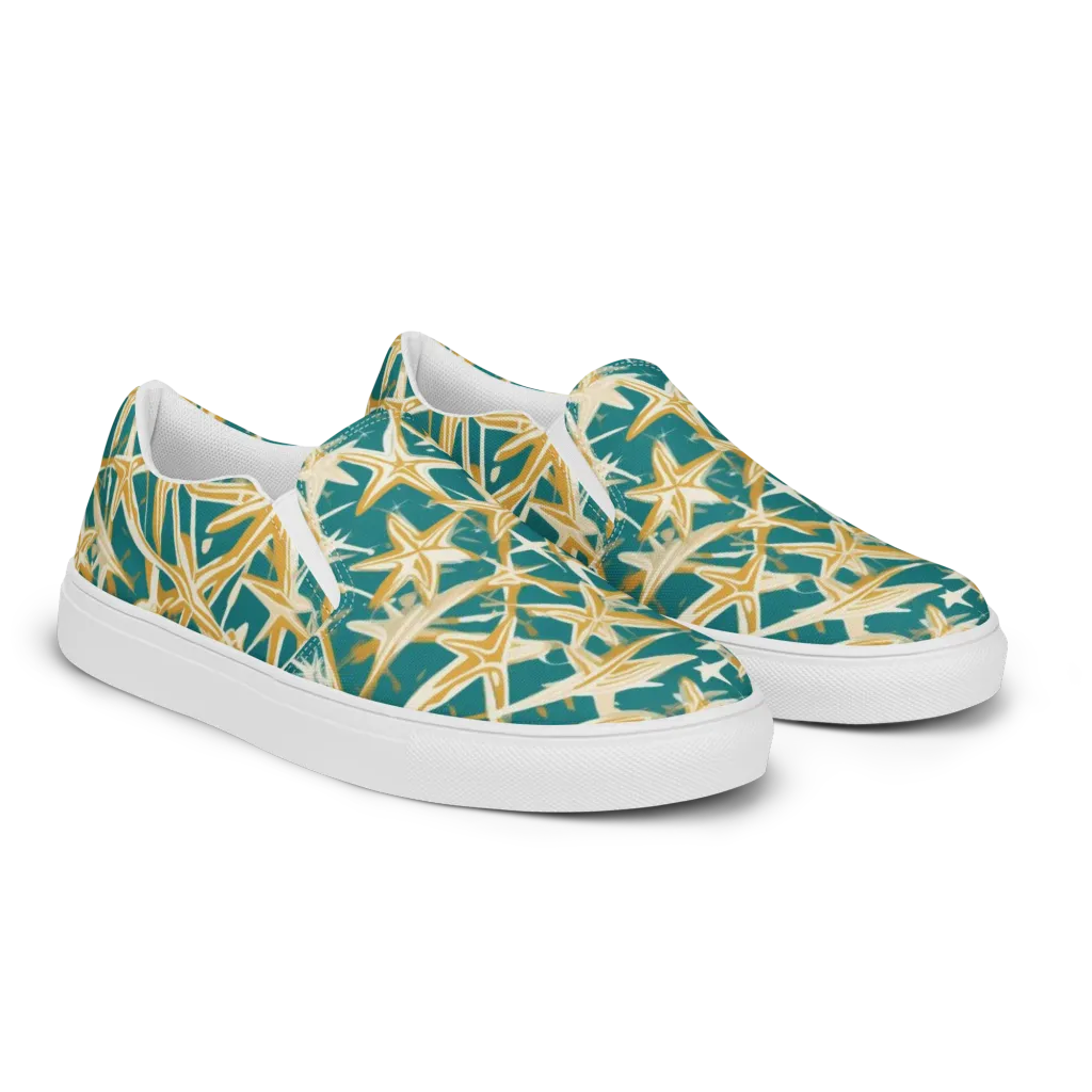Teal Starburst on Women's Slip-On Canvas Shoes — Right Front