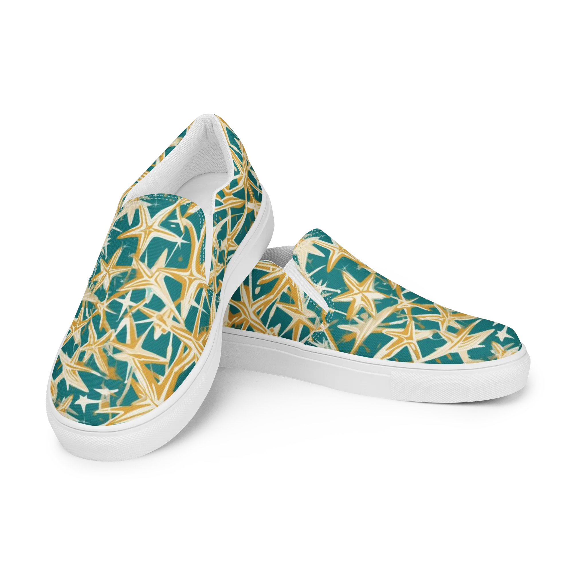 Teal Starburst on Women's Slip-On Canvas Shoes — Left Front