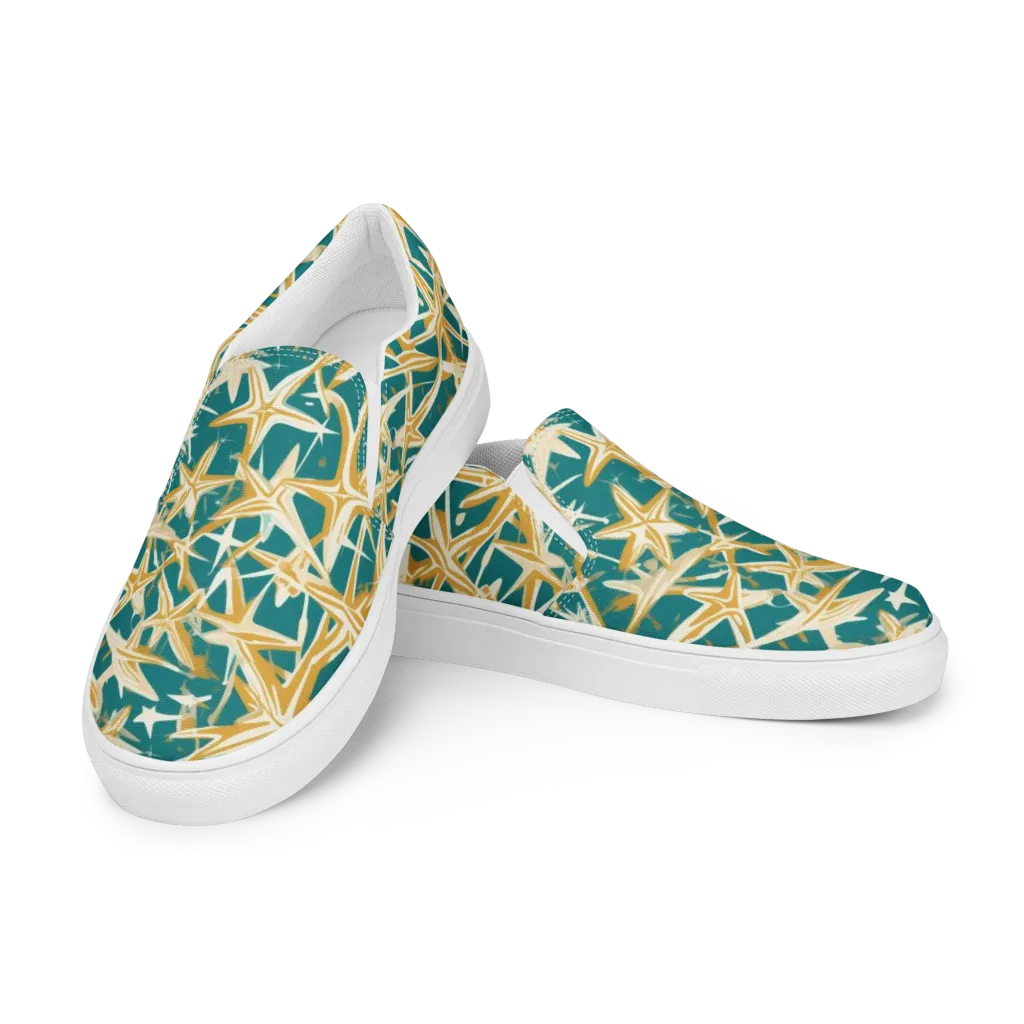 Teal Starburst on Women's Slip-On Canvas Shoes — Left Front