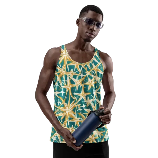 Teal Starburst on a Men's Tank Top