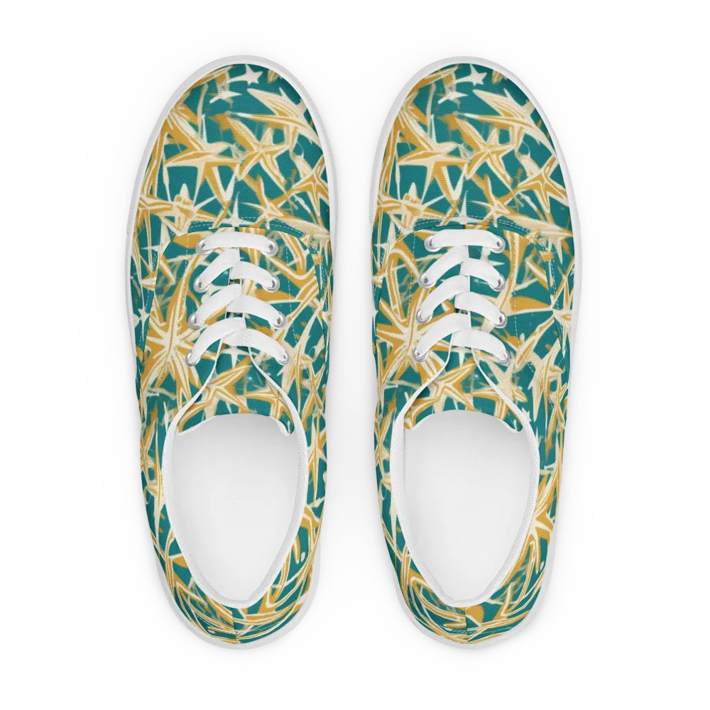 Teal Starburst on Men's Lace-Up Canvas Shoes — Front