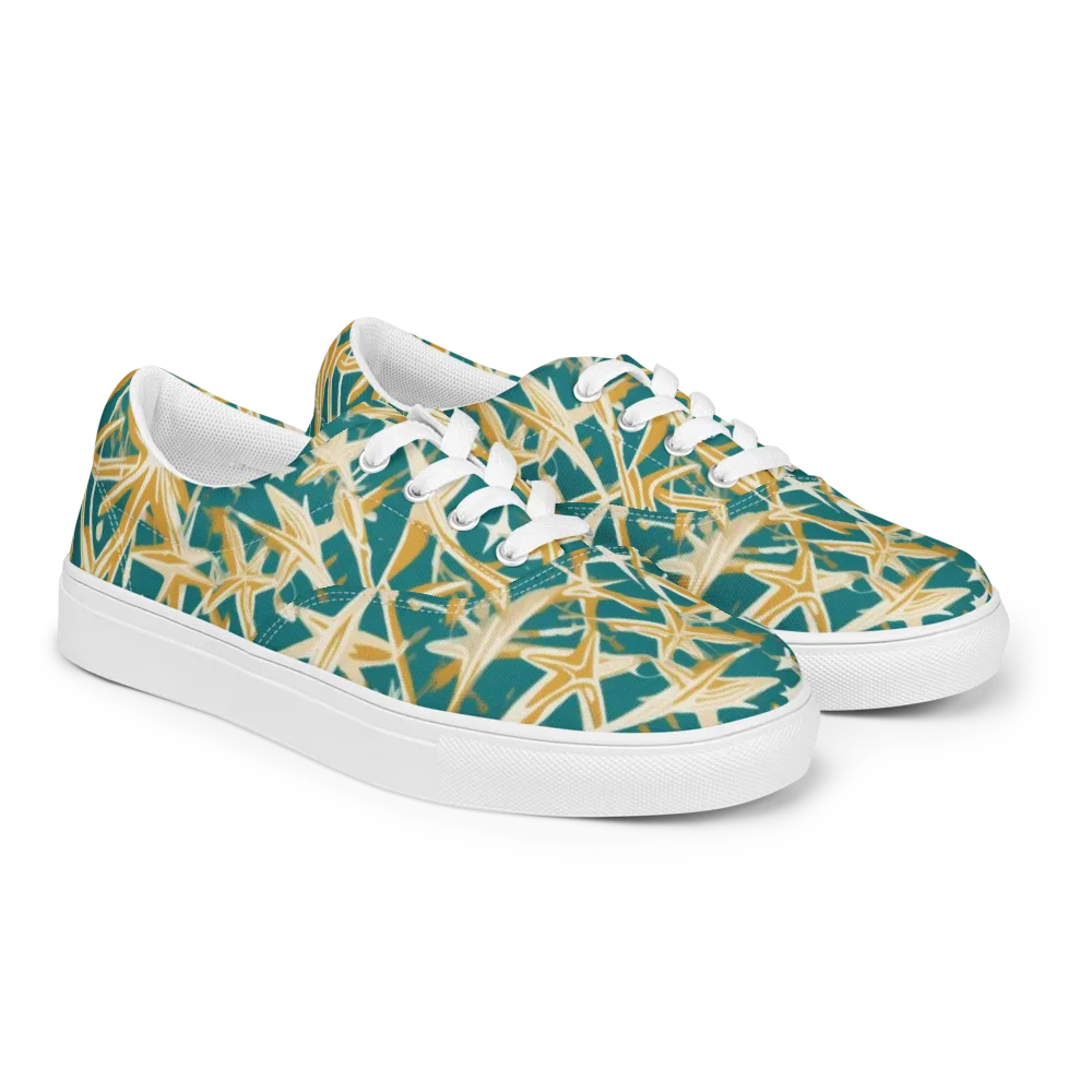 Teal Starburst on Men's Lace-Up Canvas Shoes — Right Front
