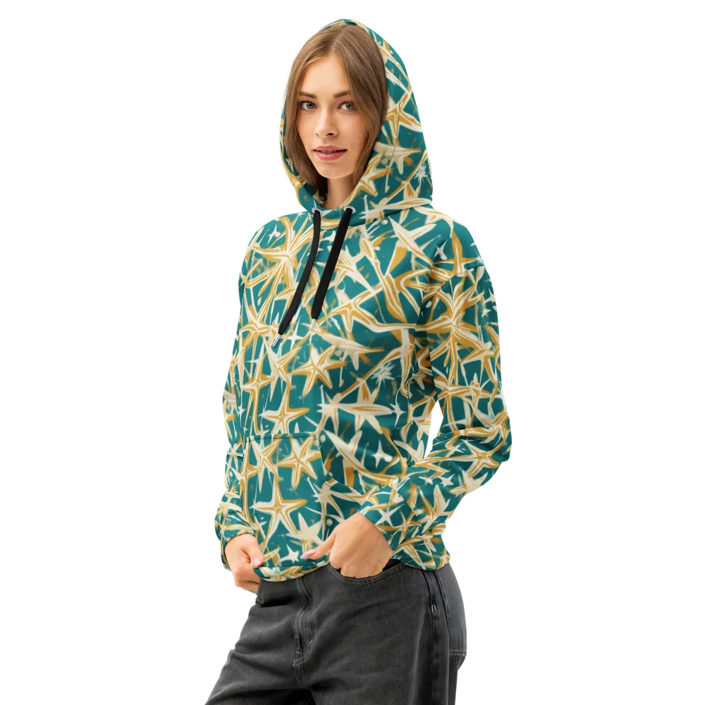 Teal Starburst on Cotton Hoodie — Left Front