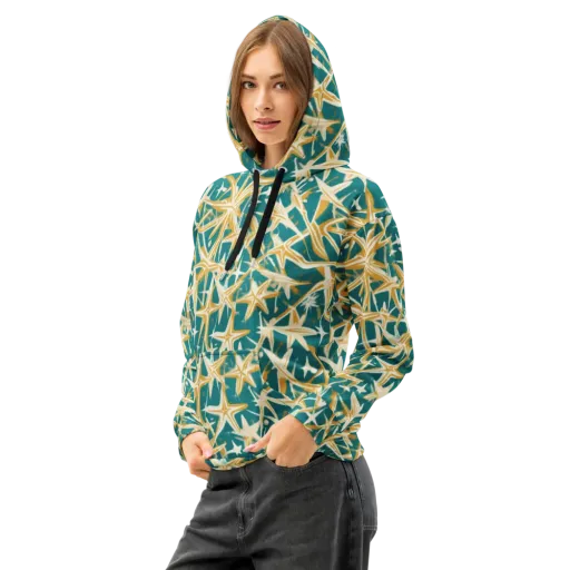 Teal Starburst on a Cotton Hoodie