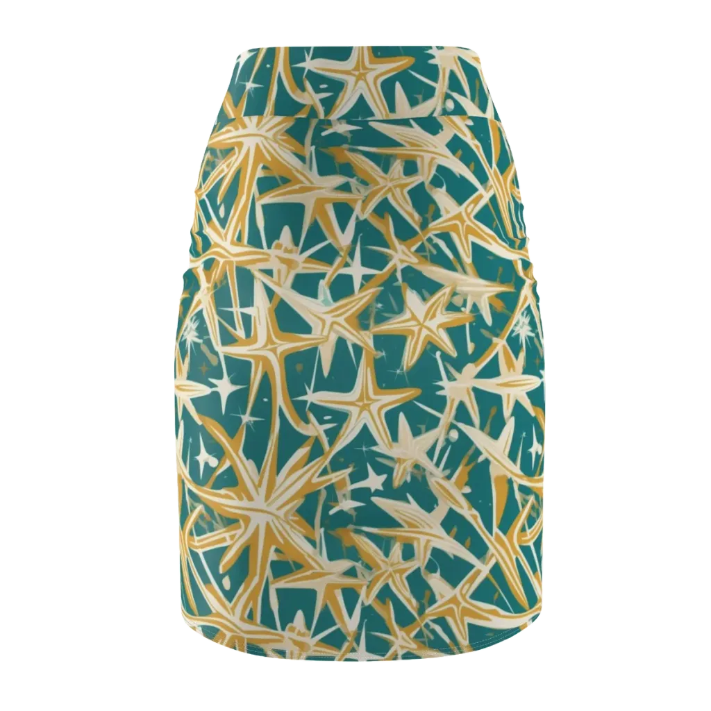 Teal Starburst on Pencil Skirt — Back