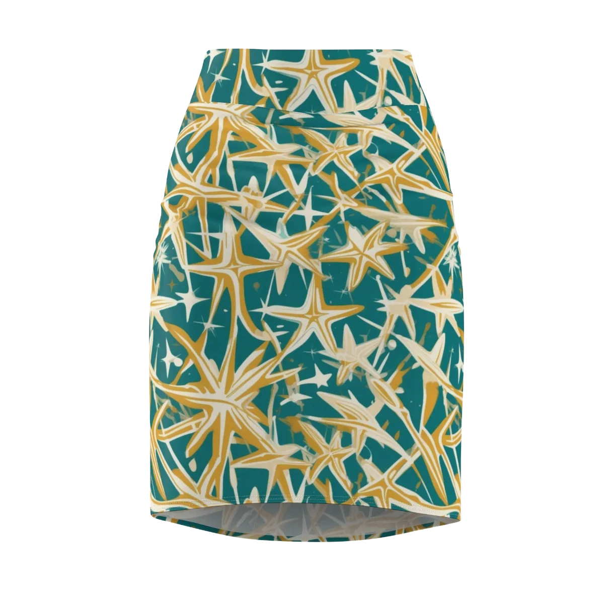 Teal Starburst on Pencil Skirt — Front
