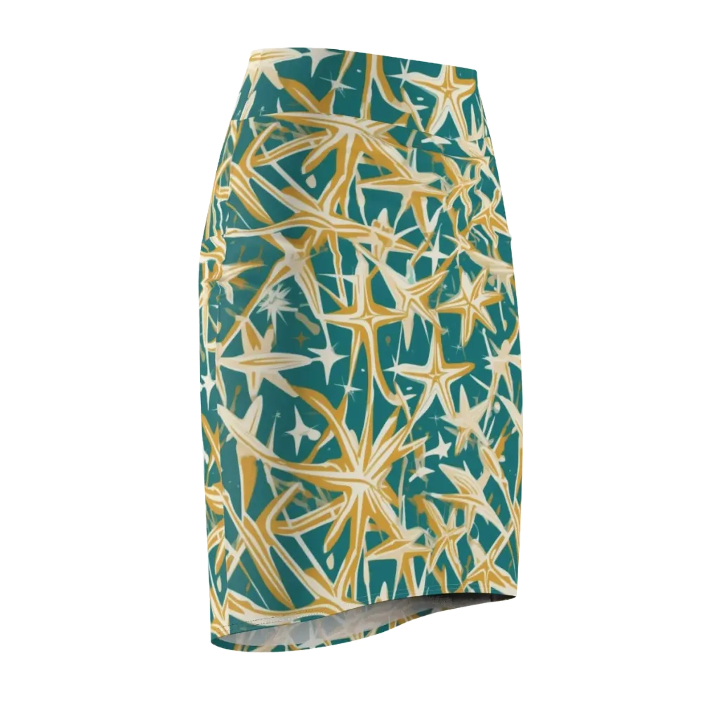 Teal Starburst on Pencil Skirt — Front Side