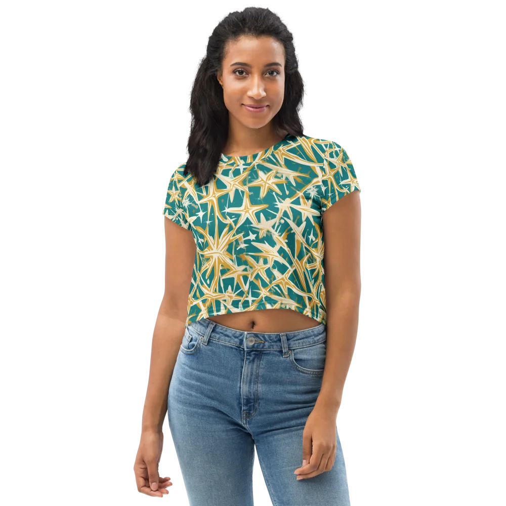 Teal Starburst on Crop Tee — Front