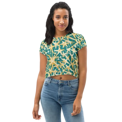 Teal Starburst on a Crop Tee