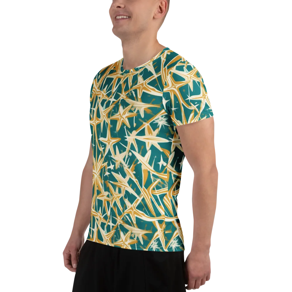 Teal Starburst on Men's Athletic T-Shirt — Left