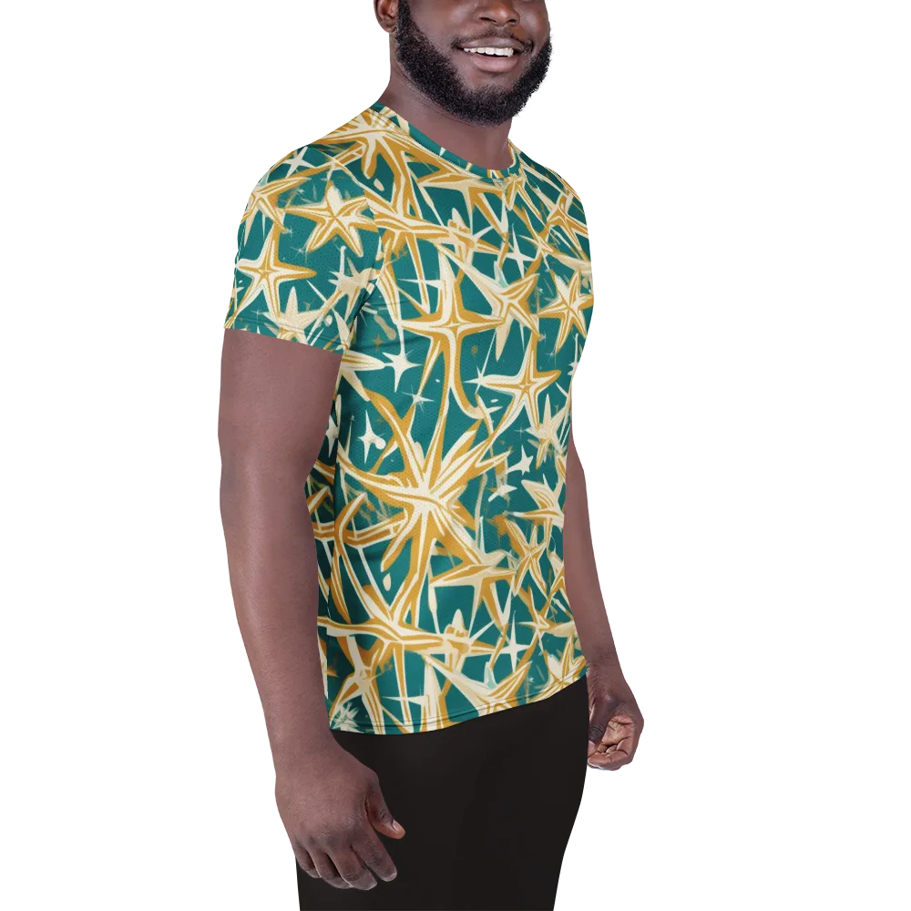 Teal Starburst on Men's Athletic T-Shirt — Right