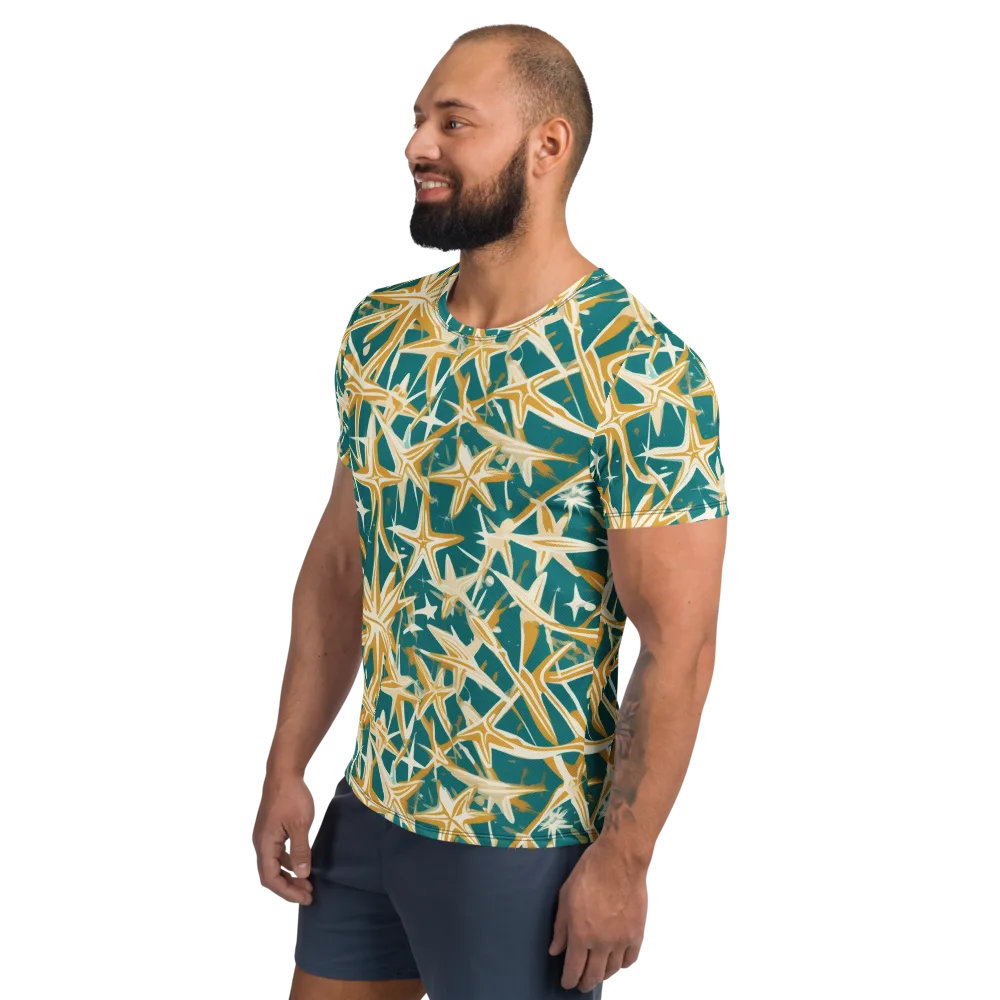 Teal Starburst on Men's Athletic T-Shirt — Left