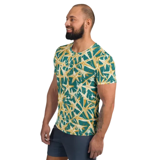 Teal Starburst on a Men's Athletic T-Shirt