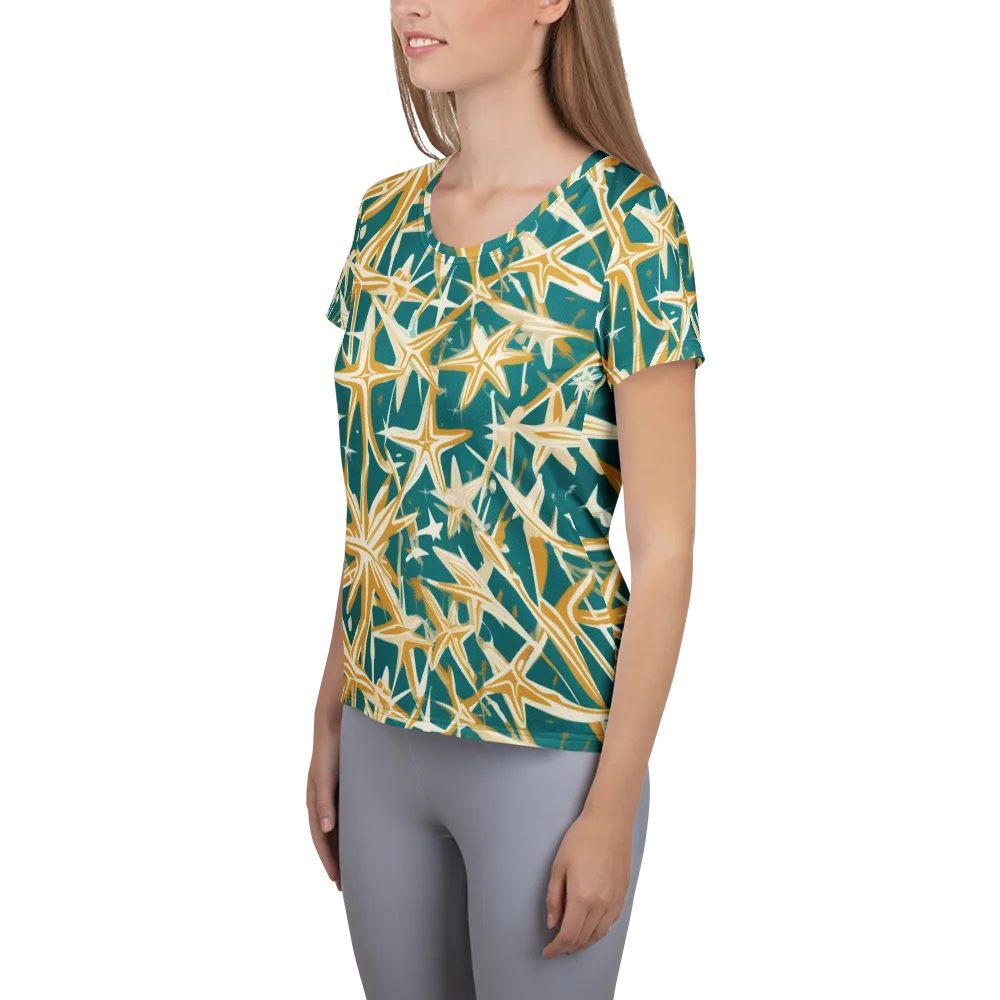 Teal Starburst on Women's Athletic T-Shirt — Left