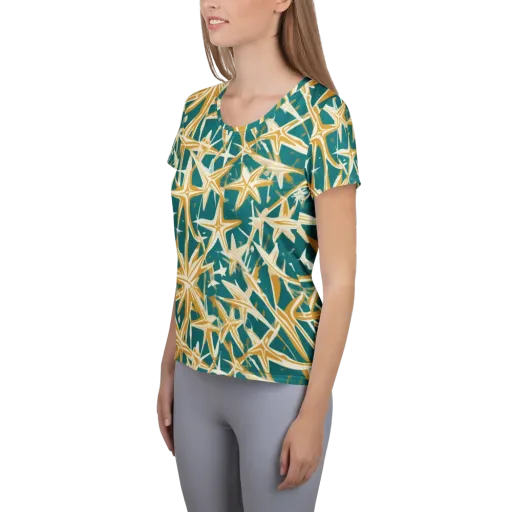 Teal Starburst on a Women's Athletic T-Shirt