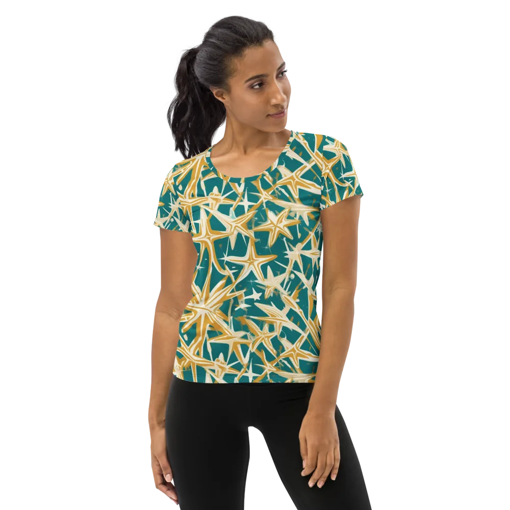 Teal Starburst on Women's Athletic T-Shirt — Front