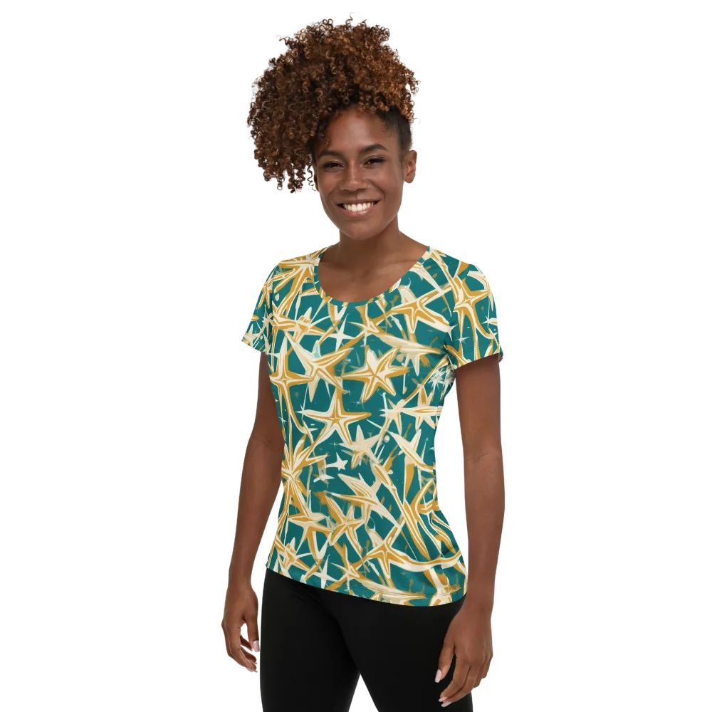 Teal Starburst on Women's Athletic T-Shirt — Left
