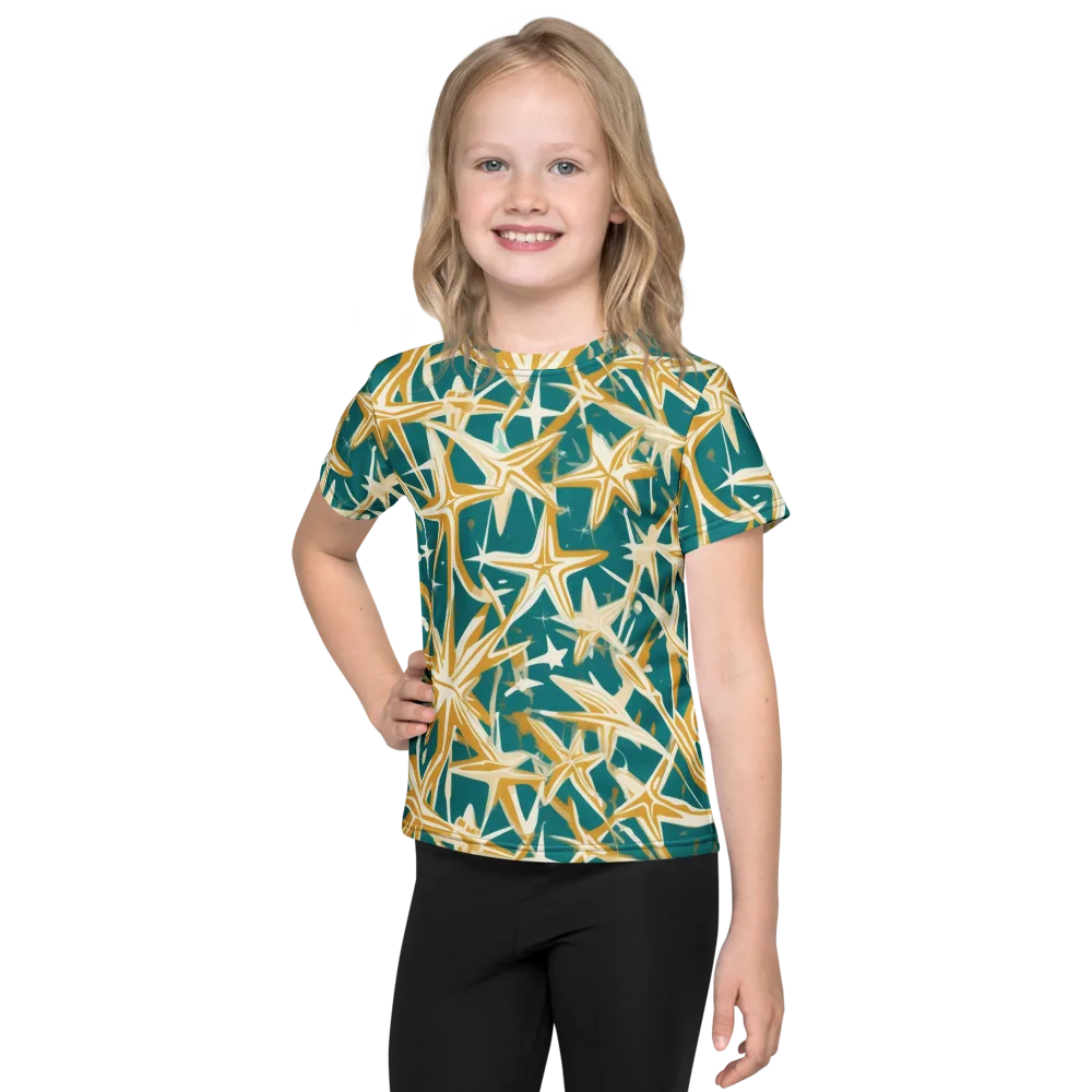 Teal Starburst on Kids Crew Neck T-Shirt — Front