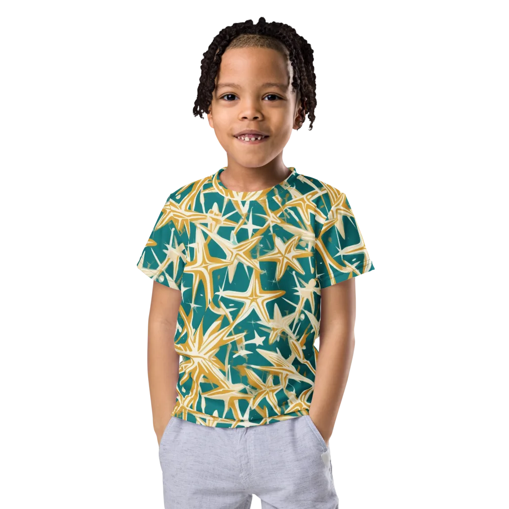 Teal Starburst on Kids Crew Neck T-Shirt — Front