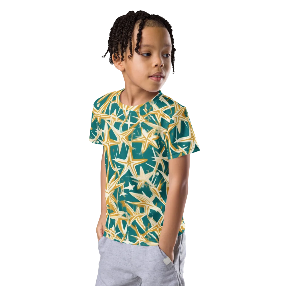 Teal Starburst on Kids Crew Neck T-Shirt — Left Front