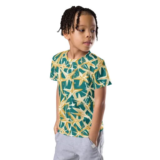 Teal Starburst on a Kids Crew Neck T-Shirt