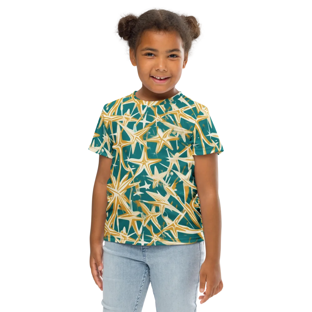 Teal Starburst on Kids Crew Neck T-Shirt — Front
