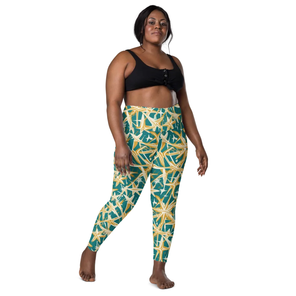 Teal Starburst on Leggings with Pockets — Front