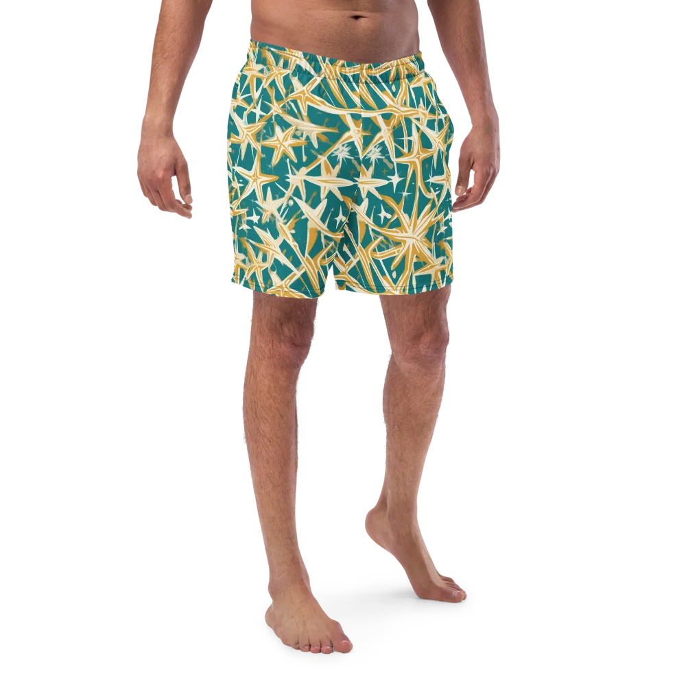 Teal Starburst on Swim Trunks — Front