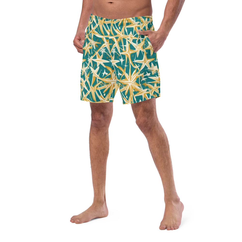 Teal Starburst on Swim Trunks — Left Front