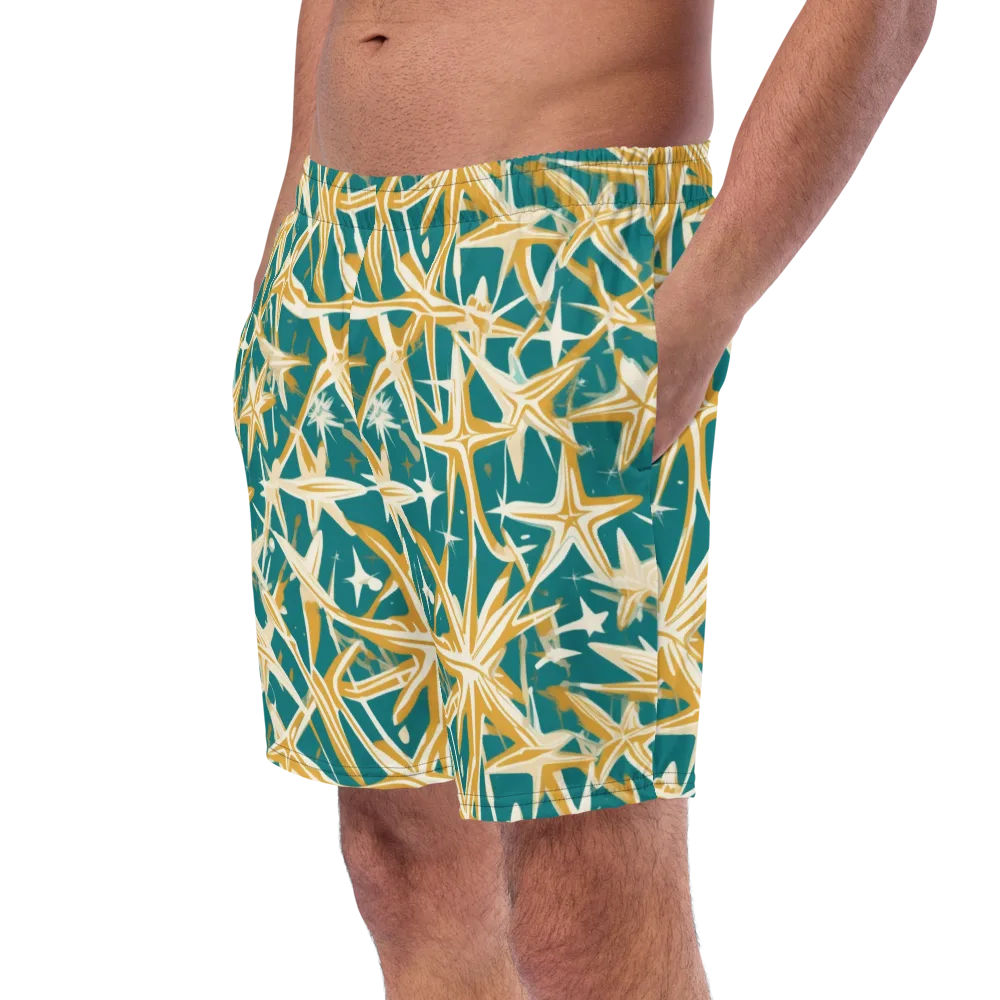 Teal Starburst on Swim Trunks — Left Front
