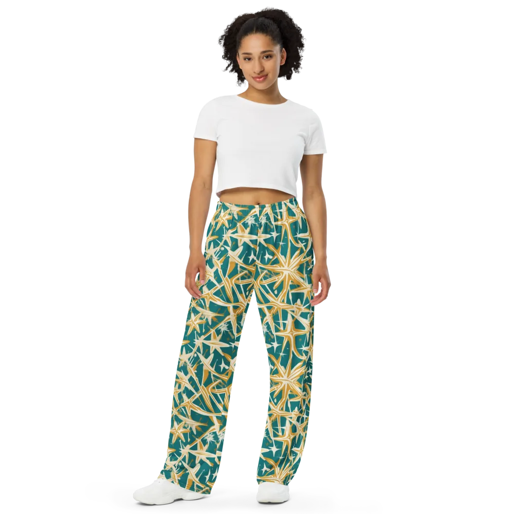 Teal Starburst on Wide-Leg Pants — Front