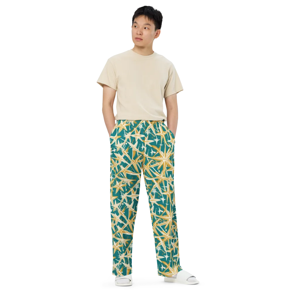 Teal Starburst on Wide-Leg Pants — Front
