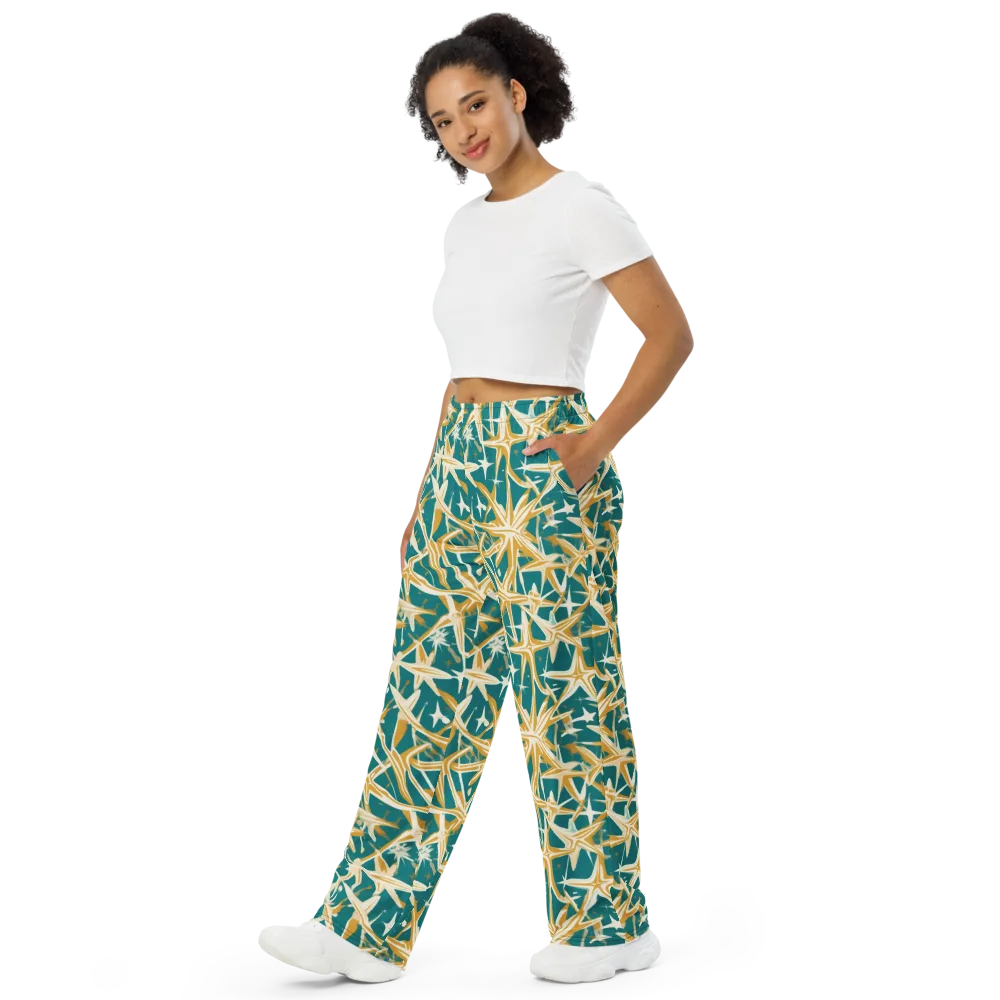 Teal Starburst on Wide-Leg Pants — Left Front