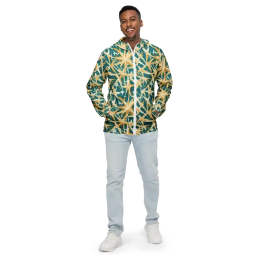 Teal Starburst on a Men's Windbreaker
